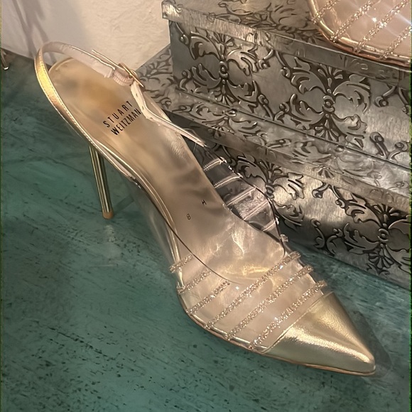 New Stuart Weitzman Slingback Gold Heels w/ Crystals (Size 8M) - Picture 4 of 16